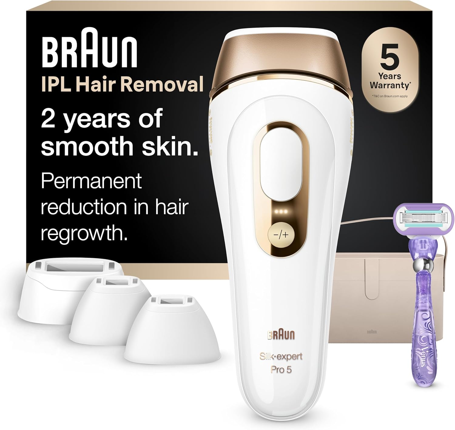 Braun IPL, Silk·Expert Pro 5, IPL Hair Removal for Women and Men, Permanent Laser Hair Reduction At-Home, 4 Heads, IPL5347