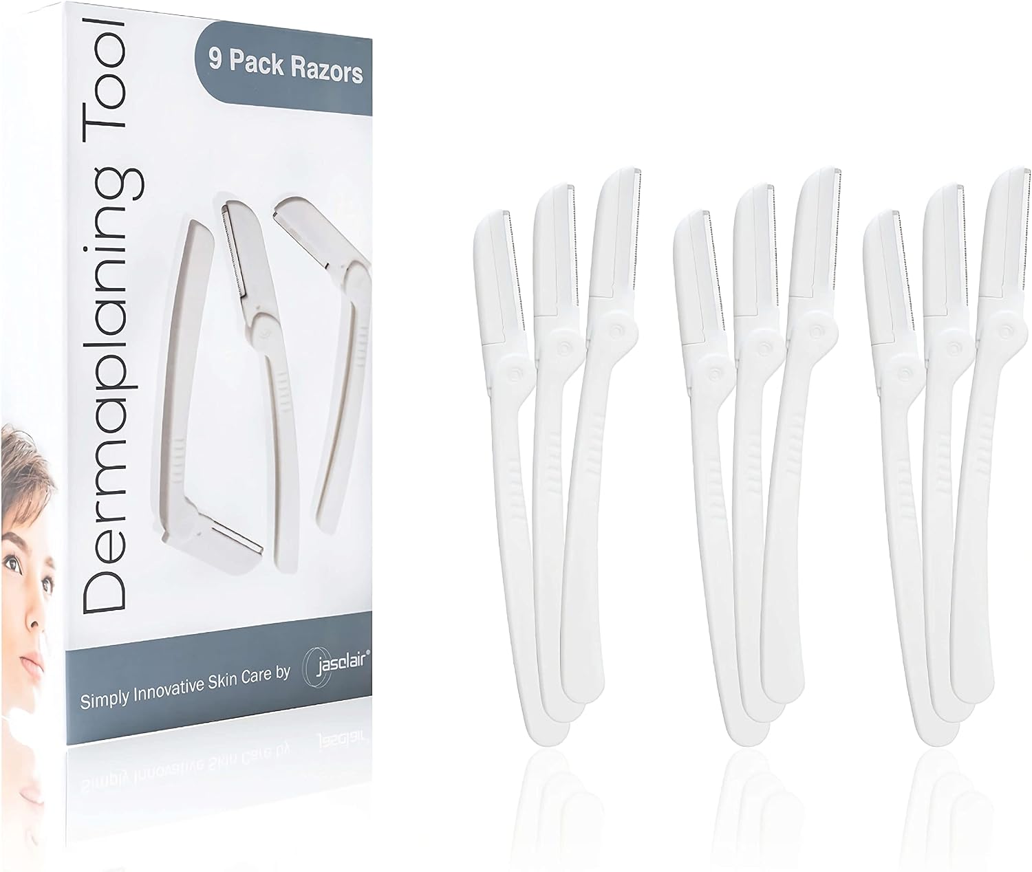 Jasclair Dermaplaning Razor (9 Count) – Face Razors for Women for Peach Fuzz, Eyebrow Shaping & Gentle Exfoliation – At Home Facial Shaver for Smooth Skin & Flawless Makeup Prep