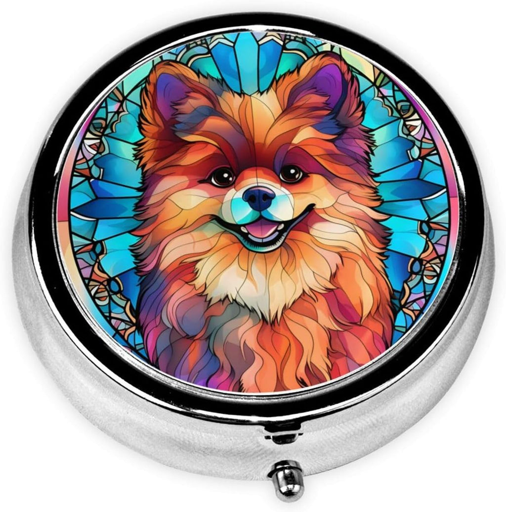 Pomeranian Dog Small Box for Pill,3 Compartment Pill Case Travel Medicine,Portable Pocket or Purse Pill Organizer Container Holder Hold Vitamins, Medication, Fish Oil Supplements