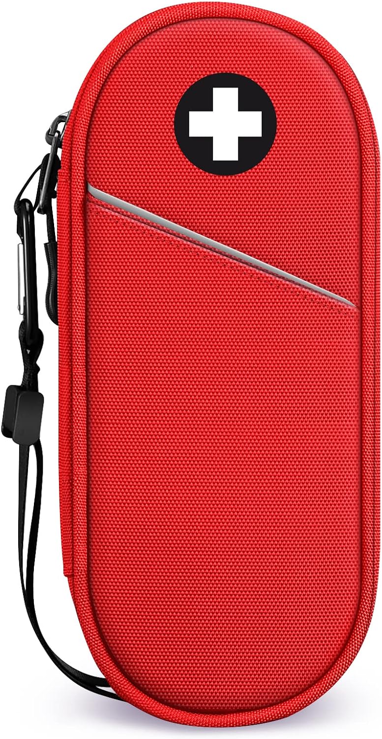 SITHON EpiPen Medical Carrying Case Insulated, Travel Medication Organizer Bag Emergency Medical Pouch Holds 2 EpiPens, Asthma Inhaler, Anti-Histamine, Auvi-Q, Allergy Medicine Essentials, Red