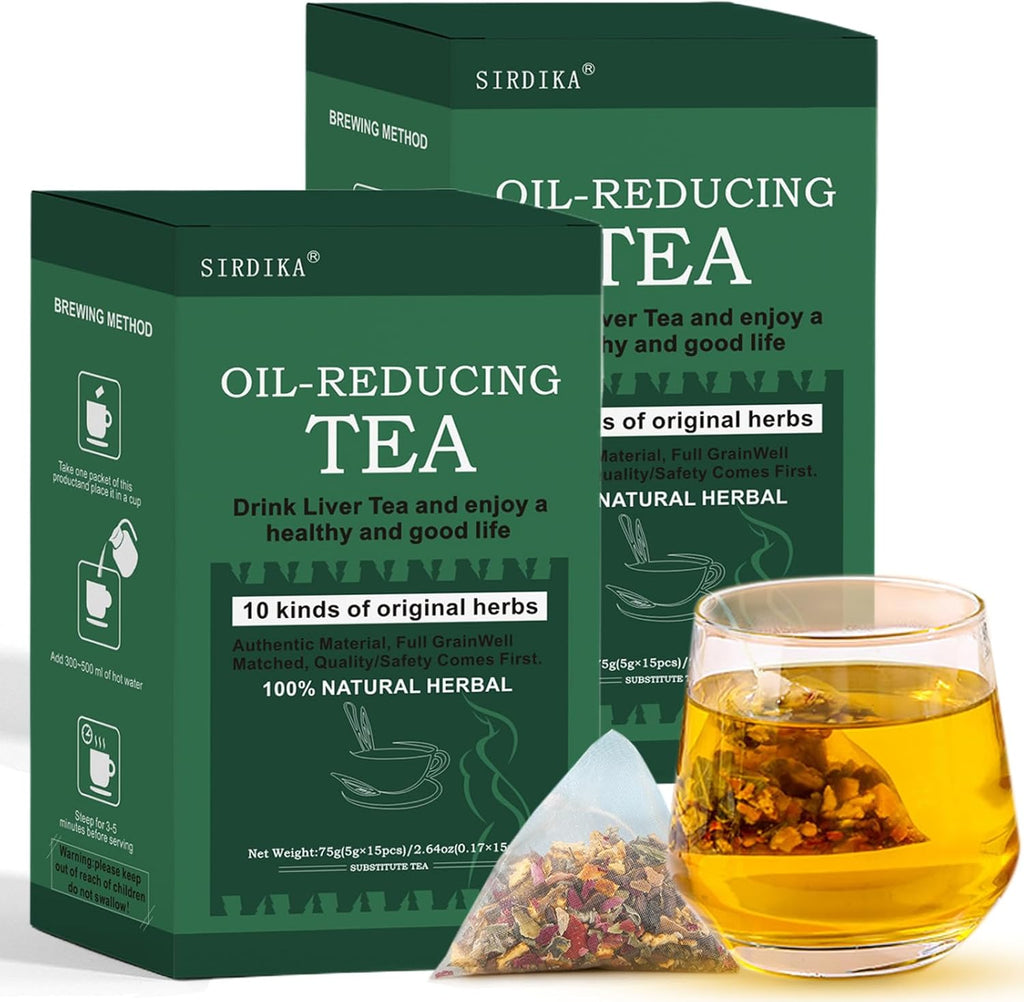 Oil-Reducing Tea - 10 Herbal with Excellent Formula, Oil Cleansing Tea for Liver, Oil-Reducing Tea Herbal Chinese Tea, 15 Tea Bags (2 Box(30pcs))