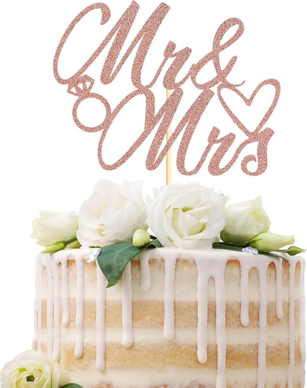 Sotpot 1 Pack Mr Mrs Cake Topper, Rose Gold Glitter Love Mr Mrs Cake Pick Wedding Party Decorations Bridal Shower Wedding Cupcake Decoration Party Supplies