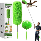 Cobweb Duster with Extension Pole, Washable Cleaning Duster Set with 2 Duster Heads, Corner Brush, 15-110-Inch Telescoping Pole for high Ceiling Fans, Long Duster for high Ceilings，Spider Web Brush