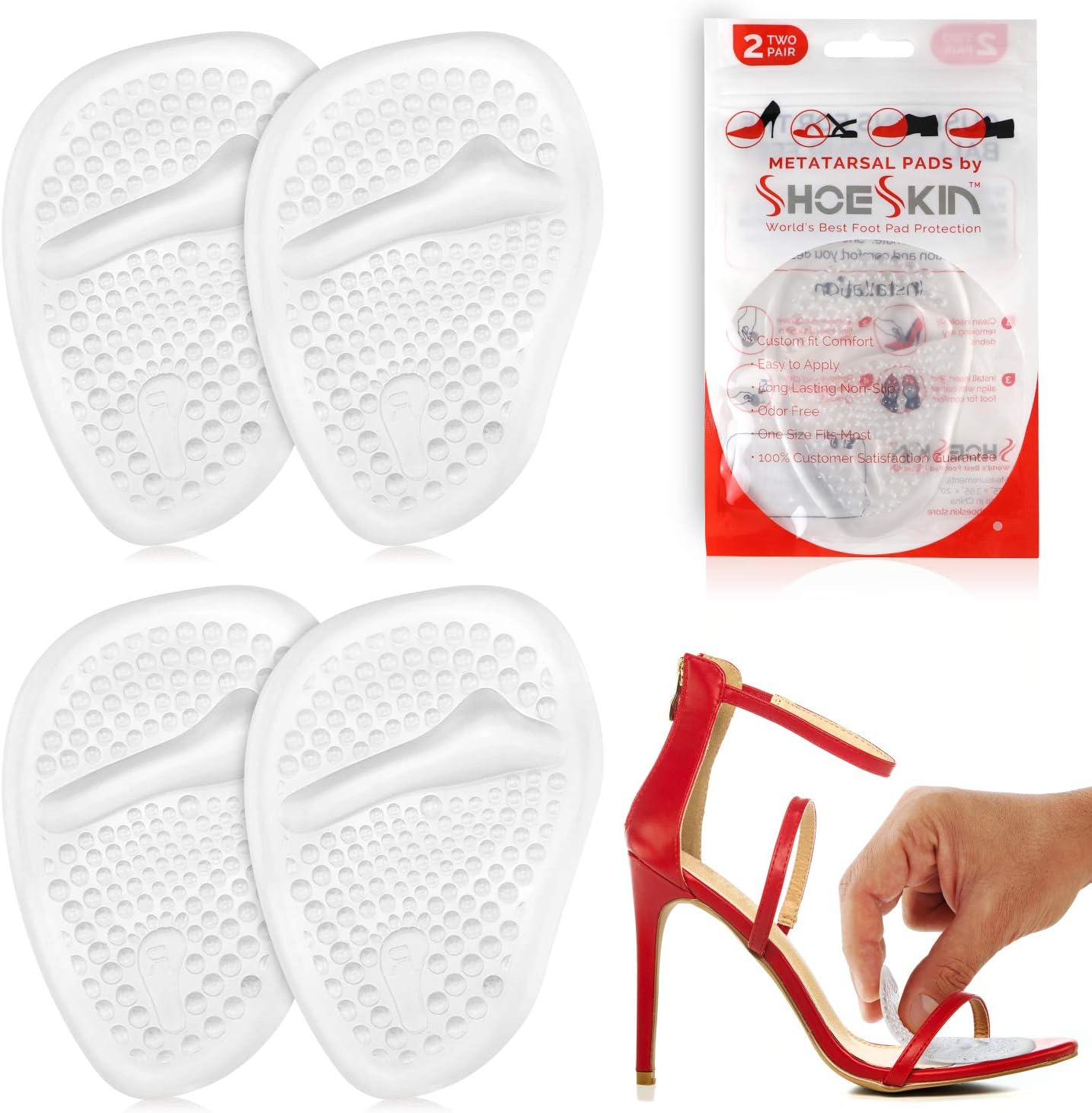 Clear Metatarsal Pads for Women & Men - Ball of Foot Cushions for Pain Relief - Comfortable, Nonslip, Reusable, Light and Great for High Heels