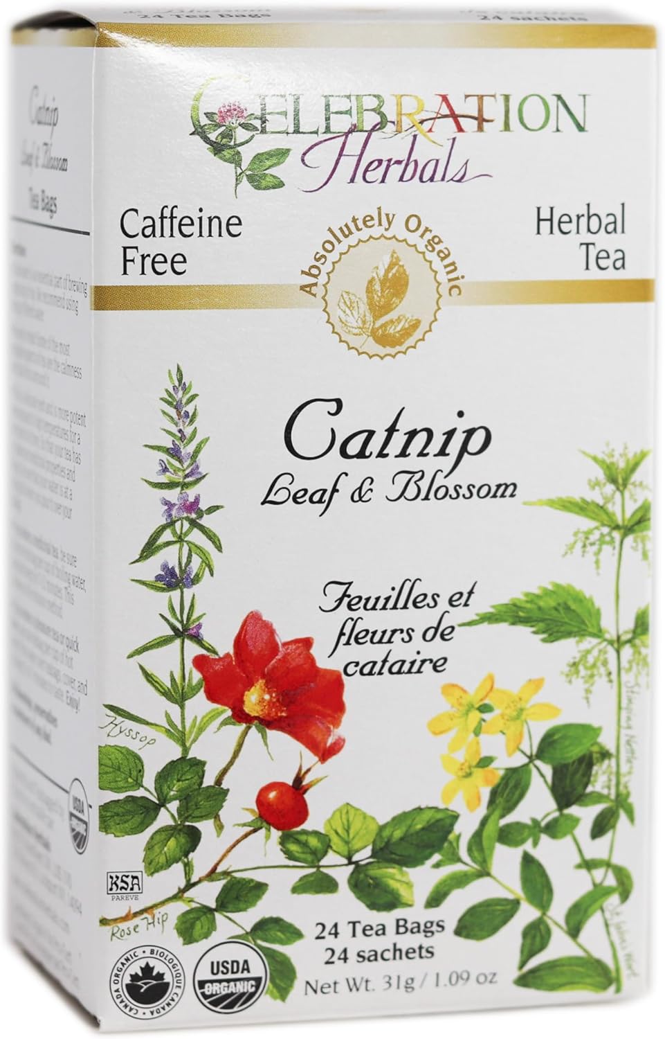 Celebration Herbals Organic Catnip Leaf and Blossom Tea Caffeine Free -- 24 Herbal Tea Bags