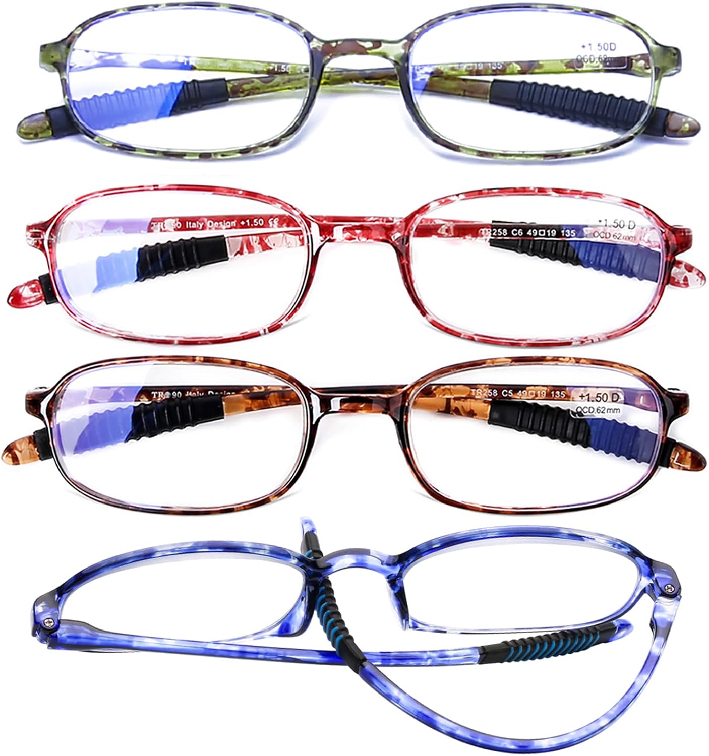 AQWANO 4 Pack Computer Reading Glasses Blue Light Blocking Lightweight TR90 Flexible Frame UV Protection Readers for Women Men +2.0