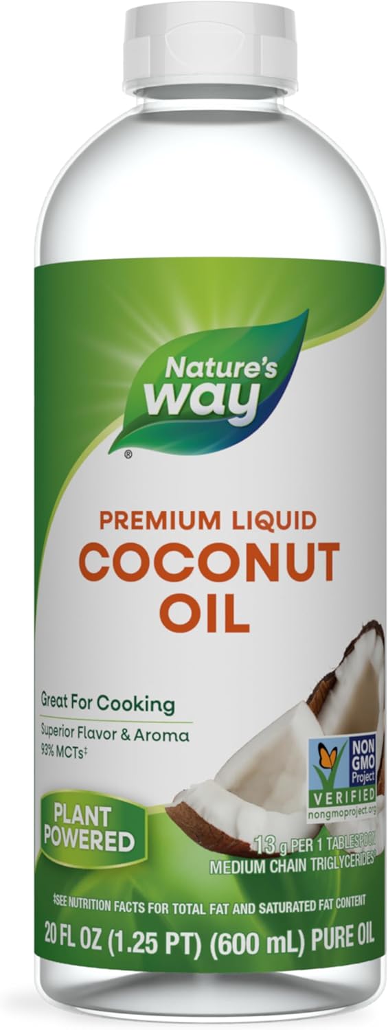 Nature's Way Liquid Coconut Oil, Superior Flavor and Aroma, Hexane Free, Stays Liquid, Non-GMO Project Verified, 20 Fl Oz (Packaging May Vary)