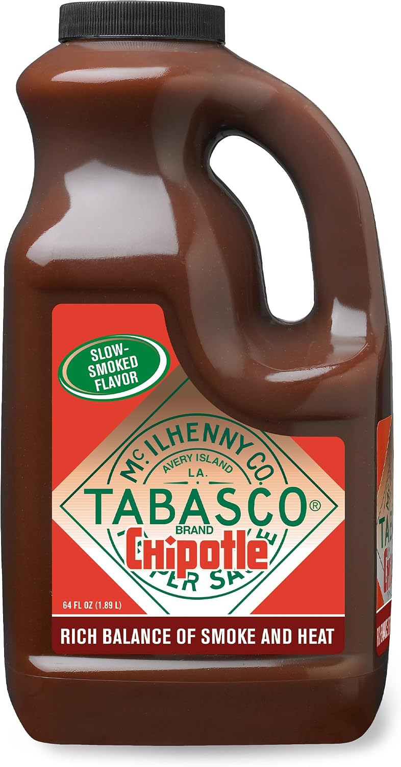 TABASCO® Brand Chipotle Pepper Sauce, Medium Hot Sauce, Bulk Plastic Jug, Smoky & Smooth, Perfect for Large Recipes, Great for Marinating or Grilling Meats & More, 64 Fl Oz (Pack of 1)