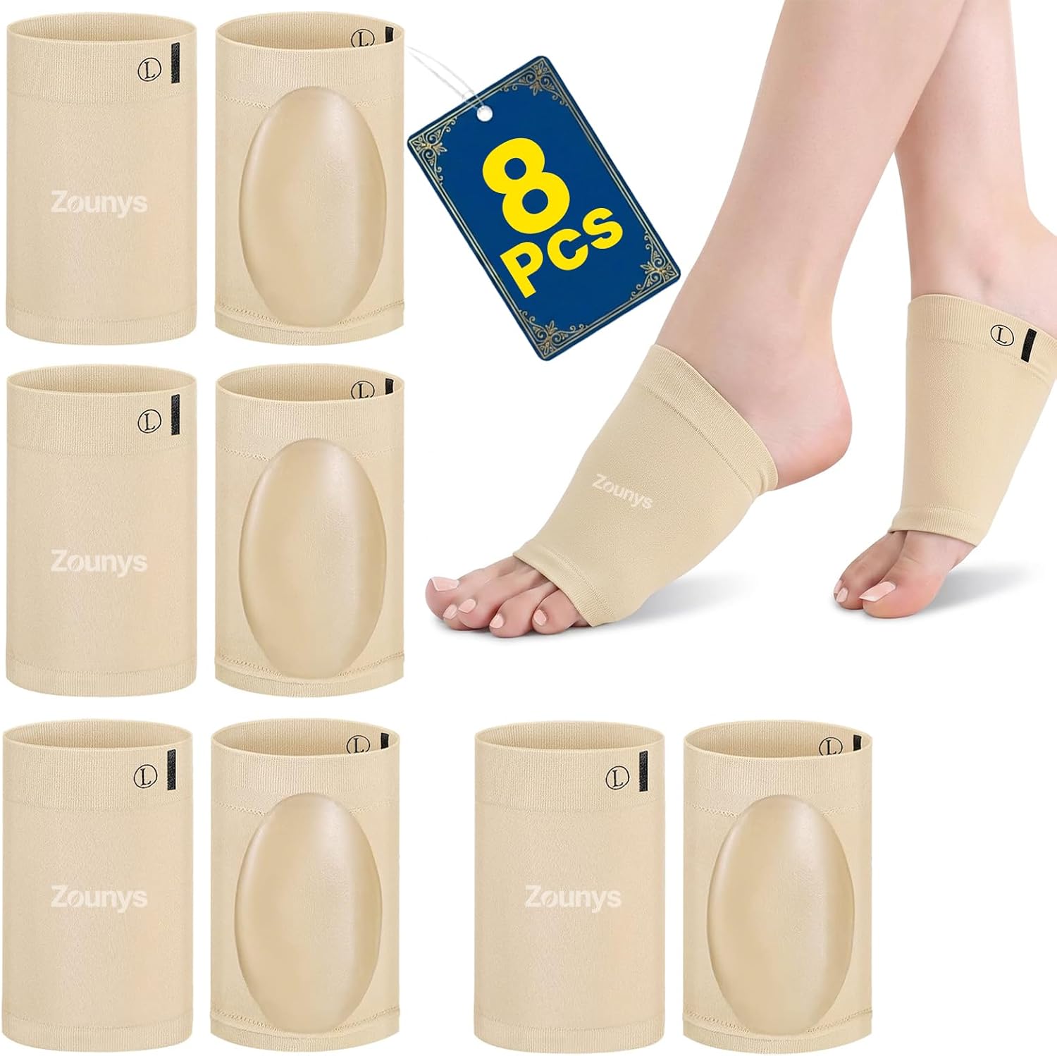 8Pcs Gel Arch Support Sleeve, Soft Gel Pad Inserts for Women, Gel Compression Foot Sleeve, Arch Support Bands, Suitable for Flat Feet and High Arch Feet to Relieve Daily Exercise and Running