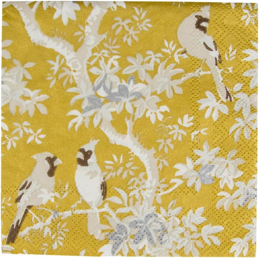 Caspari Scenic Songbirds Gold & Ivory Cocktail Napkins - 20 Per Package