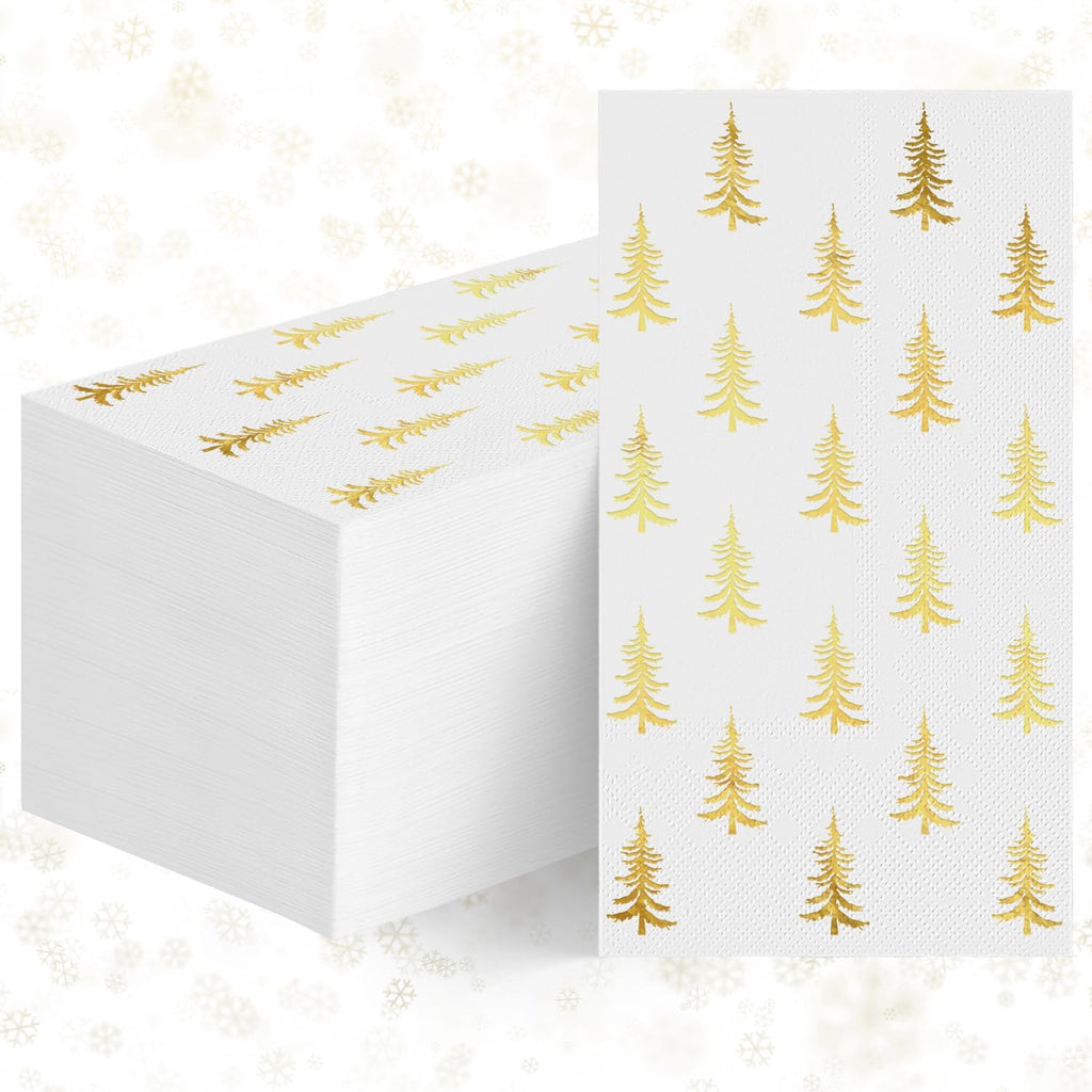 Horaldaily 100 Christmas Disposable Paper Decorative Guest Napkins, Gold Xmas Trees Hand Towel for Party Lunch Dinner Kitchen Bathroom