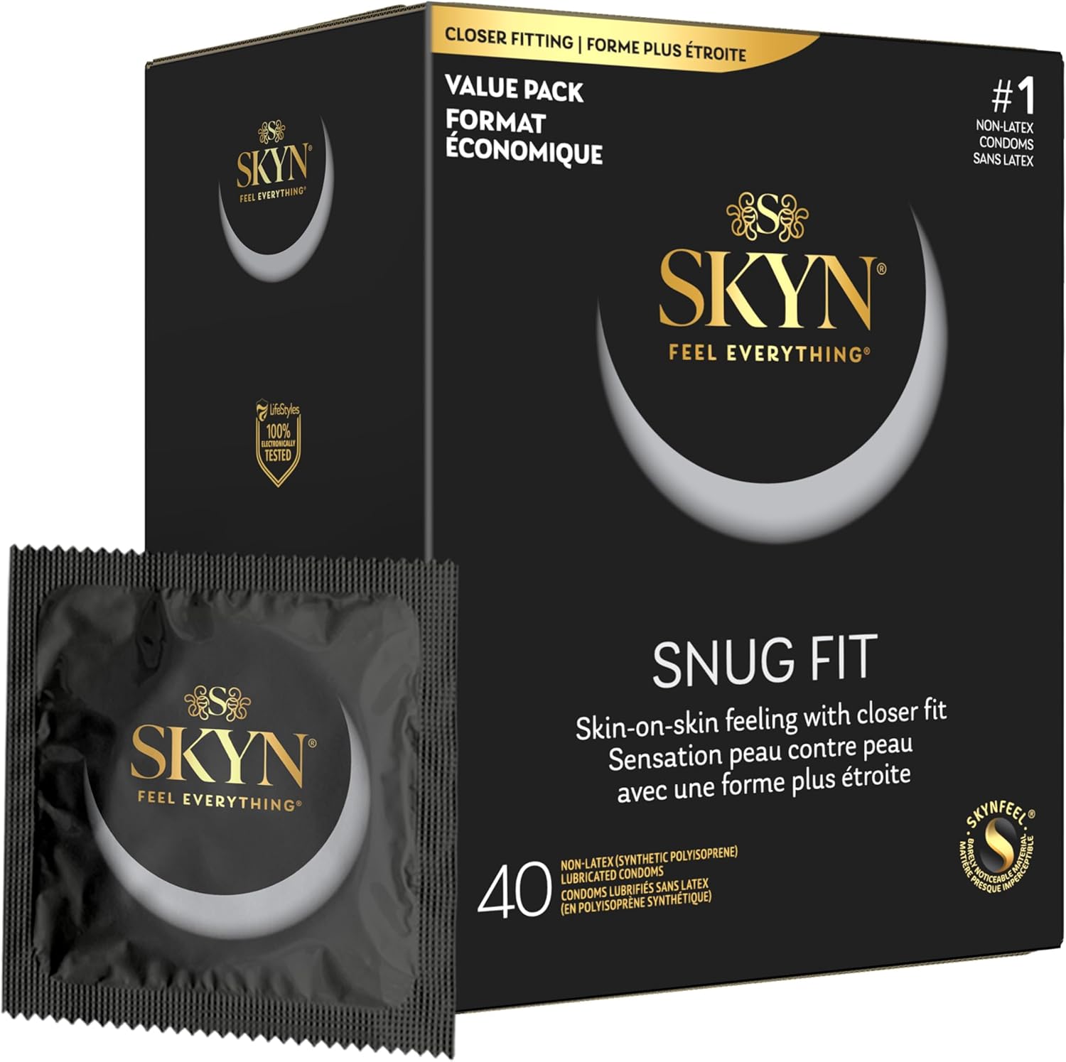 SKYN Snug Fit Lubricated Latex-Free Closer Fit Condoms, 40 Count