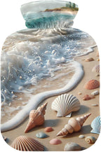 Seashells on The Beach Beige Hot Water Bottles with Soft Velvet Cover Hot Water Bag for Hot and Cold Compress, 1 Liters