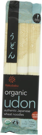 Hakubaku Organic Udon, Authentic Japanese Wheat Noodles, No Added Salt, 9.5-Ounce Boxes (Pack of 8)
