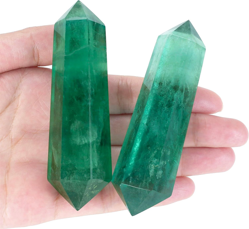 YATOJUZI 3.5" Green Fluorite Healing Crystals Wand Natural Crystals and Healing Stones Large Hexagonal Fluorite Crystal Points for Meditation Divination Reiki Energy Balancing 1PCS