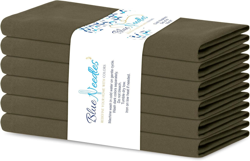 Blue Needles Solid Cloth Napkins Set of 6 Olive Green 100% Cotton Dinner Napkins 18x18 inches - Reusable, Absorbent & Washable Linen, Ideal for Wedding Events Farmhouse Parties Hotel & Everyday Use