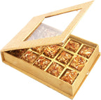 Ghasitaram Gifts Diwali Gifts Sweets- Golden Leather Finish 15 pcs Roasted Almond Bites Box