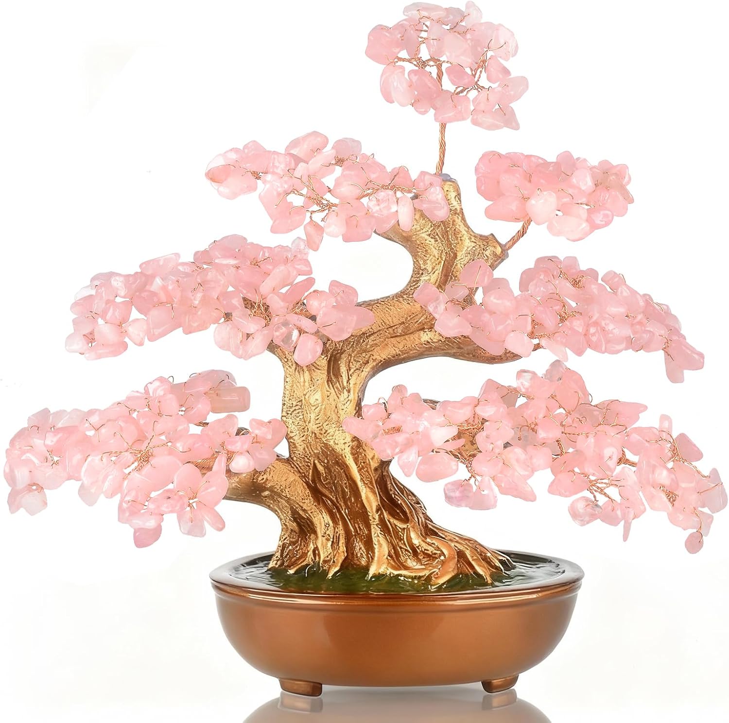 Rose Quartz Crystal Tree Bonsai, Handmade (360 Large Beads) Gemstone Tree of Life Gift for Women Chakra Energy for Home Decor, Office Decor,Healing Crystal Money Tree 8''