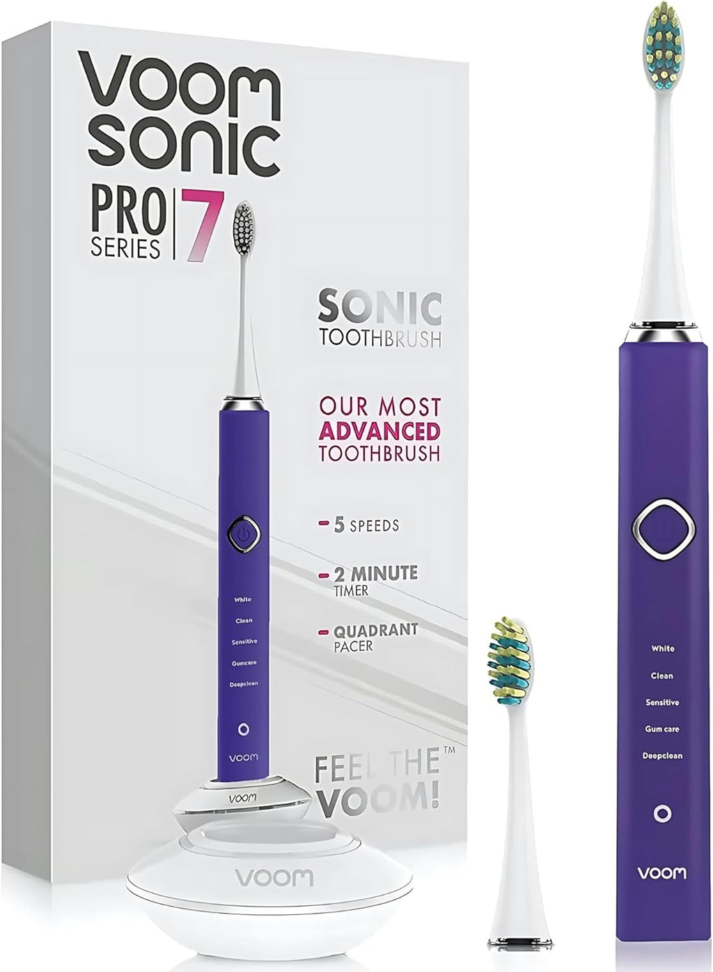 Voom Sonic Pro 7 Electric Toothbrush for Adults, Sonicare Electric Toothbrush with 40000 VPM w/ 5 Deep Clean Modes, Rechargeable Toothbrushes Fast Charge 4 Hours Last 8-Weeks