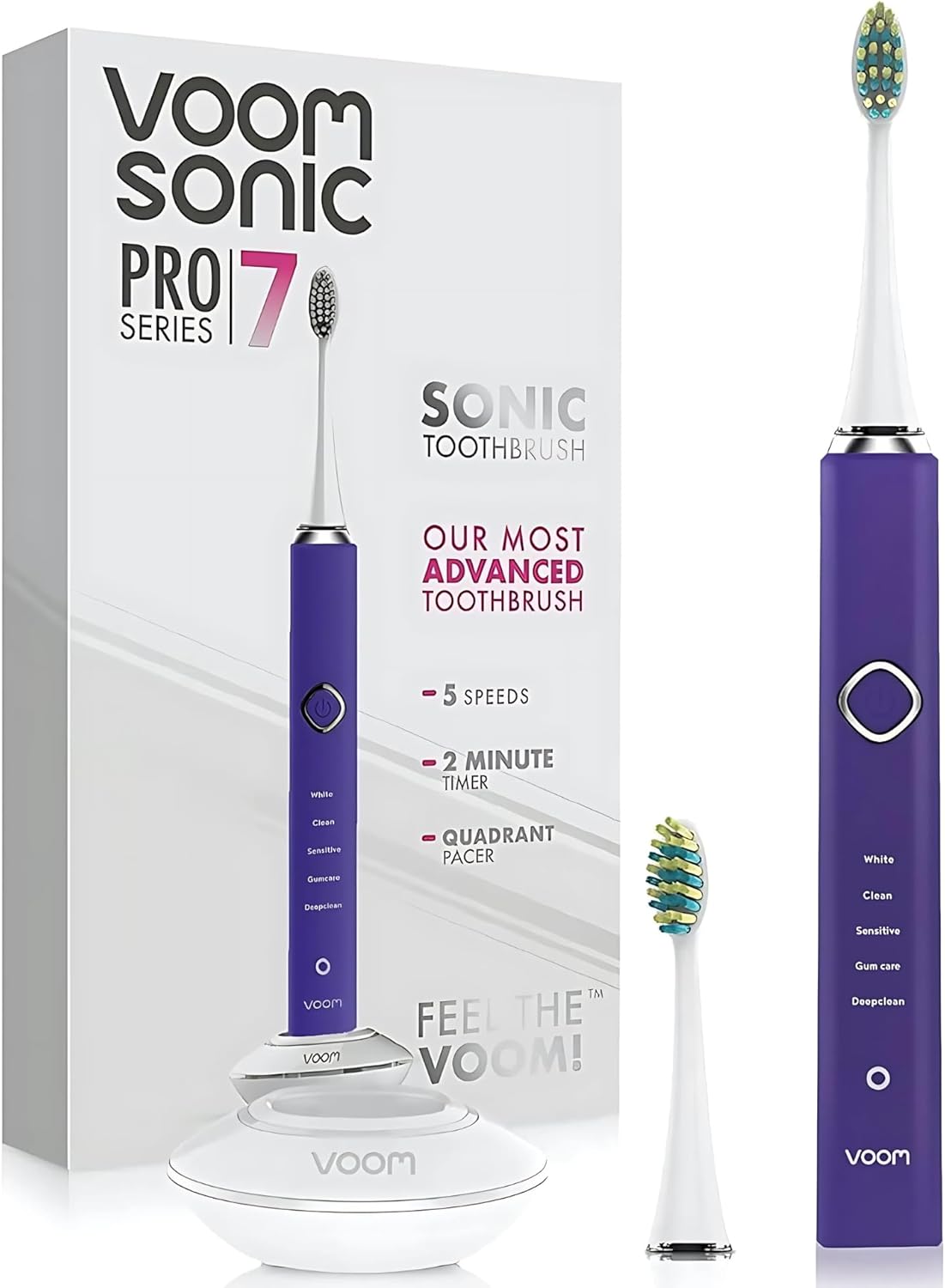 Voom Sonic Pro 7 Electric Toothbrush for Adults, Sonicare Electric Toothbrush with 40000 VPM w/ 5 Deep Clean Modes, Rechargeable Toothbrushes Fast Charge 4 Hours Last 8-Weeks
