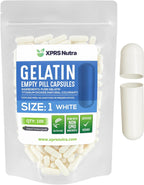 XPRS Nutra Size 1 Empty Capsules - 100 Count Empty Gelatin Capsules - Pill DIY Capsule Filling - Pure Bovine Pill Gel Caps for Do-It-Yourself Supplements (White)