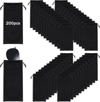 200 Pcs Microfiber Glasses Case Pouch Bag Sleeve, Soft Sunglasses Storage with Drawstring Closure for Men Women, Black