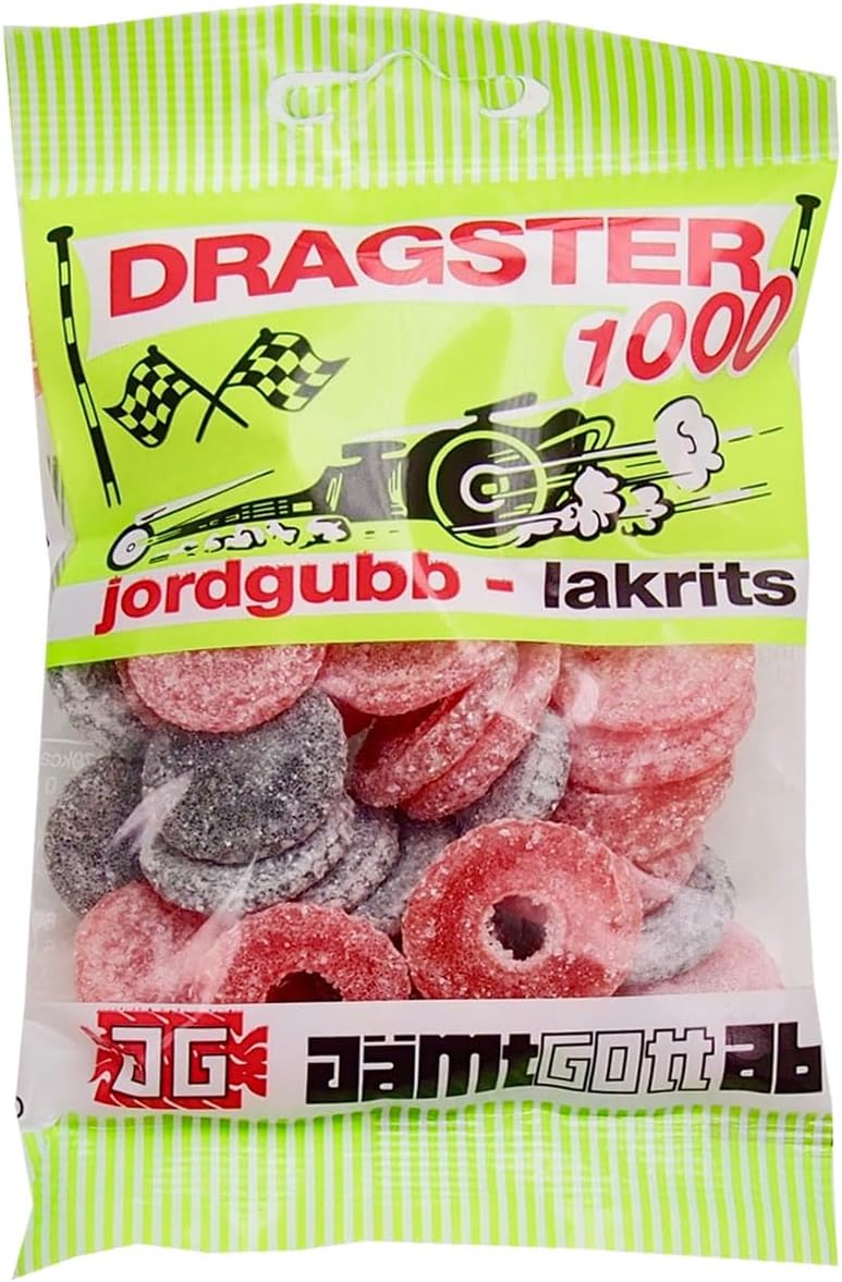 Dragster 1000 Strawberry Licorice Gummy Candy 15 Packs of 50g SÖPÖSÖPÖ pack (SOPOSOPO)