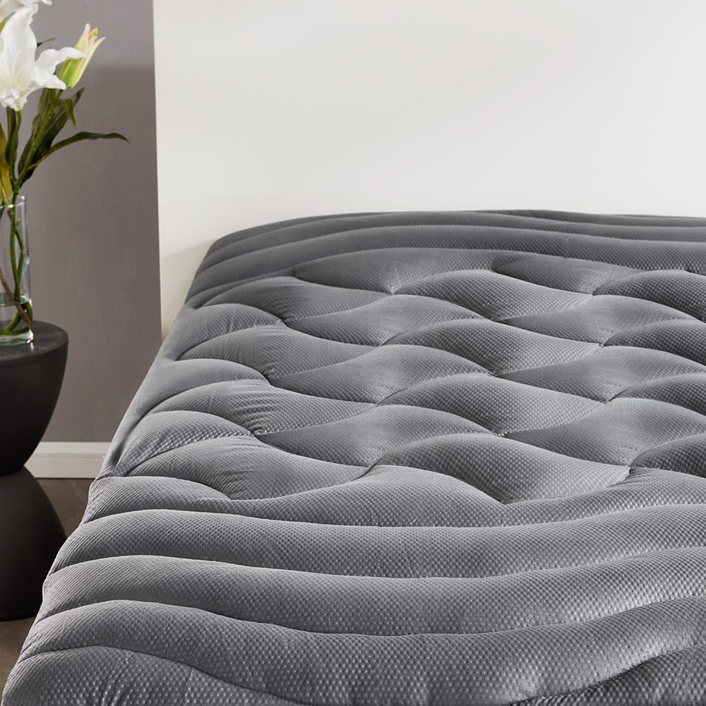 SLEEP ZONE Cooling Twin Mattress Topper for Single Bed, Premium Zoned Cool Mattress Pad Cover, Padded Mattress Protector Breathable Washable, Deep Pocket 8-21" (Grey, Twin, 39 x 75)
