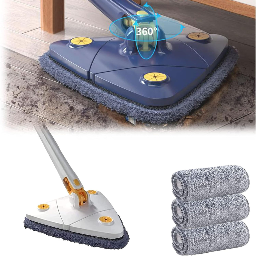 2025 Upgrade Triangle 360 Rotatable Adjustable Cleaning Mop with Automatic Water Squeezing Function, Rotable Cleaning Mop for Walls (White)