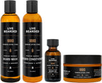 Live Bearded Complete Beard Grooming Kit - Wash, Conditioner, Butter and Oil - Made in the USA with All-Natural Ingredients - Mens Groom Set | 1880 Scent - Bourbon, Bitters, Citrus