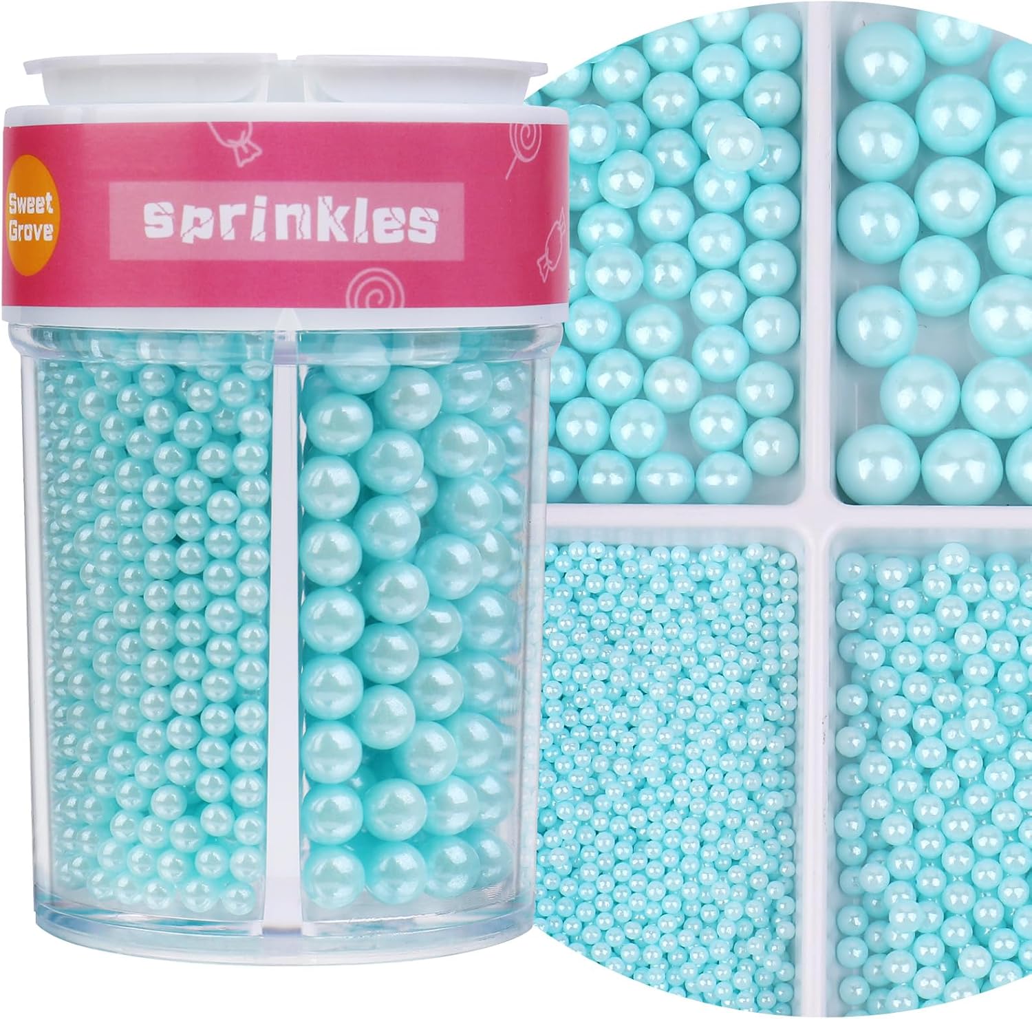 Blue Sprinkles for Cake Decorating, 7.8oz Edible Pearl Sprinkles, Sugar Candy Pearls for Baking, Cookie Decorations & Cupcake Topper, Wedding Party Christmas Supplies (Sky Blue, 4 Sizes)