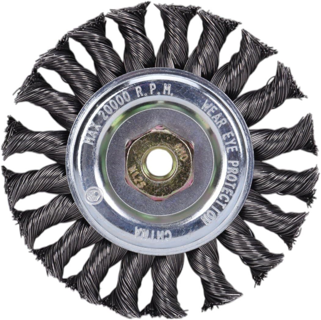 Century Drill & Tool 76048 4" Coarse Knot Wire Wheel, M10 X 1.25 Arbor, 20,000 RPM Max - Heavy-Duty Cleaning & Surface Prep on Concrete & Metal