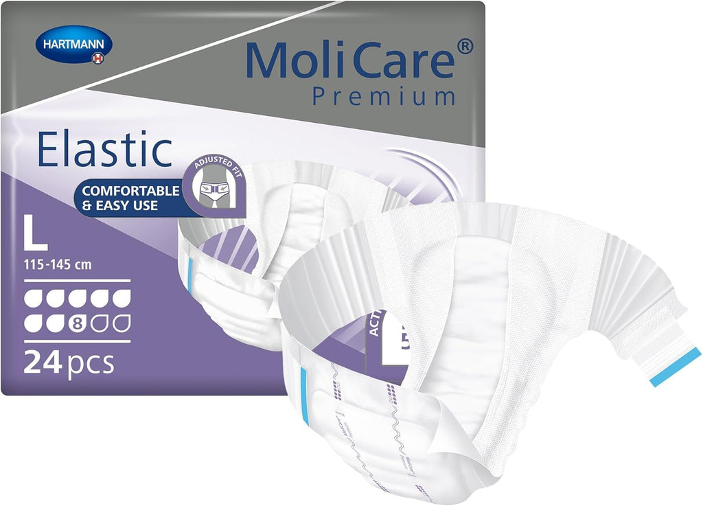 MoliCare Premium Incontinence Brief, 8D - Heavy Absorbency Adult Diaper with Refastenable Tabs - Unisex, Size Large, 24 Count, 3 Packs, 72 Total