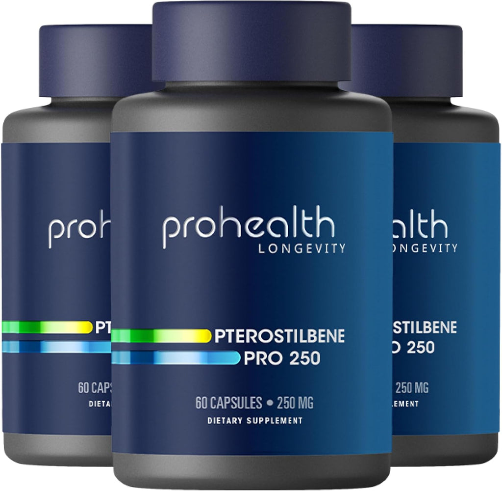 Pterostilbene Supplement (250mg, 60 Capsules) | Clinically Proven, Third-Party Tested Antioxidant for Heart & Brain Health | Activates Longevity Genes (3 Pack)
