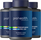 Pterostilbene Supplement (250mg, 60 Capsules) | Clinically Proven, Third-Party Tested Antioxidant for Heart & Brain Health | Activates Longevity Genes (3 Pack)