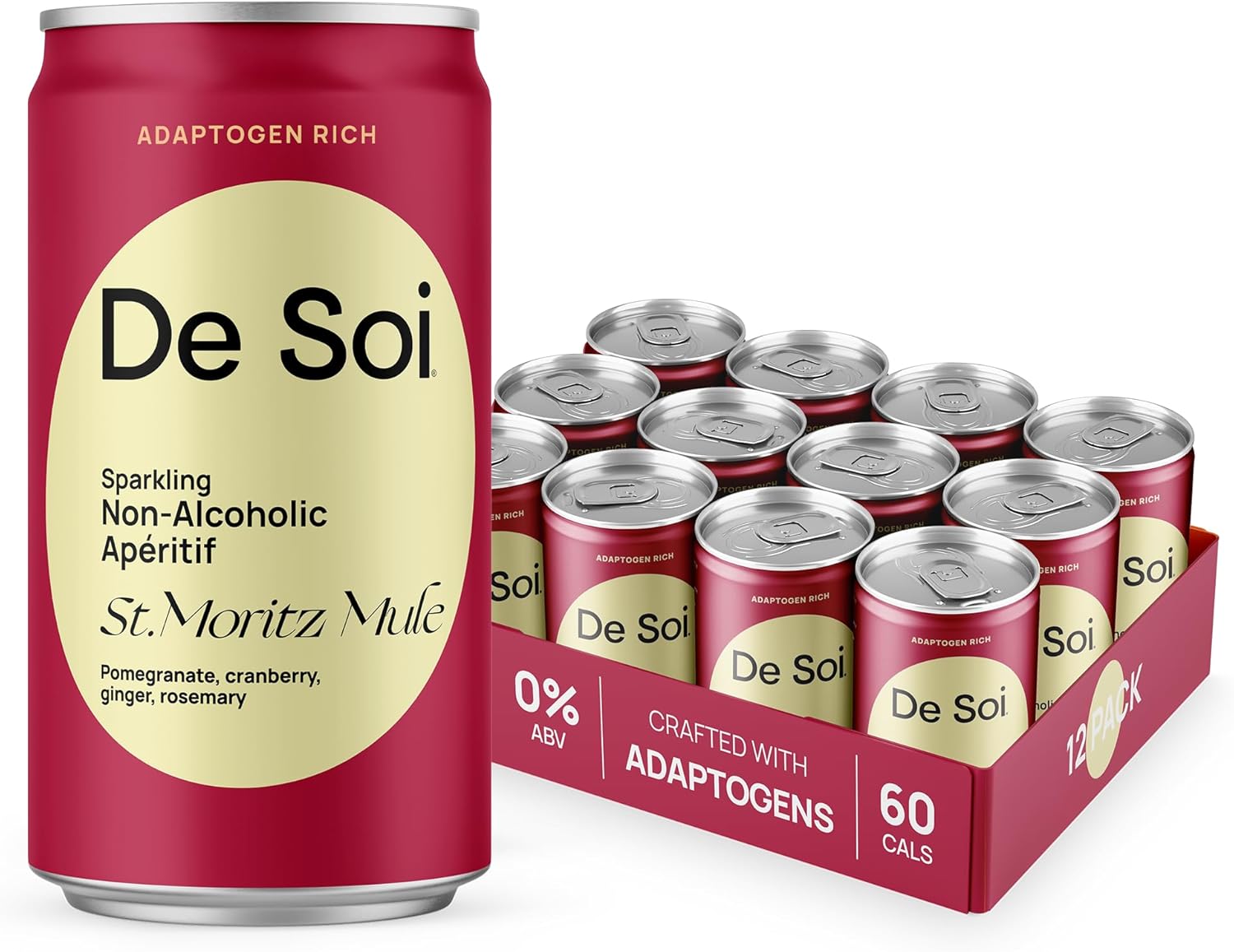 De Soi St. Moritz Mule Mocktails NA Drinks 8 fl oz (12-pack) - Adaptogen Drink, Sparkling Drink with Calming Botanicals, Mocktail Drinks, Gluten Free, No Artificial Flavors