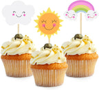 Sun Rainbow Cloud Cupcake Toppers, 36Pcs Sun Smiley Sunshine Theme Cake Decoration for Birthday Baby Shower Theme Party Decorations…