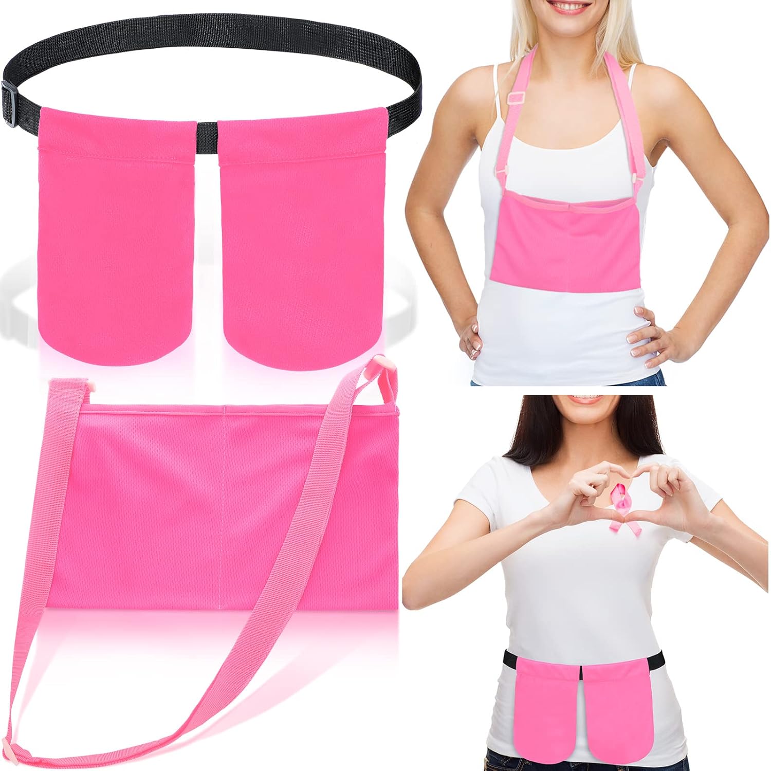 Tondiamo Adjustable Mastectomy Drain Holder Drain Pouch with Shower Bag Drainage Pouch Breast Shirts Two Pockets Mastectomy Tummy Tuck Recovery Supplies(Two Pockets,Pink)