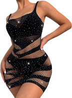 Boudoir Nighty Lace Fishnet Costumes Rhinestone Babydoll Women'S Underwear Hollow