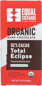Equal Exchange - Organic & Fairly Traded Dark Chocolate Bar Total Eclipse 92% Cacao - 2.8 oz.