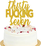 Thirty-Seven Glitter Gold Happy Birthday Cake Topper - Cheers To 37th Birthday - 37 Years Old Anniversary Party Cake Centerpieces Topper Decorations