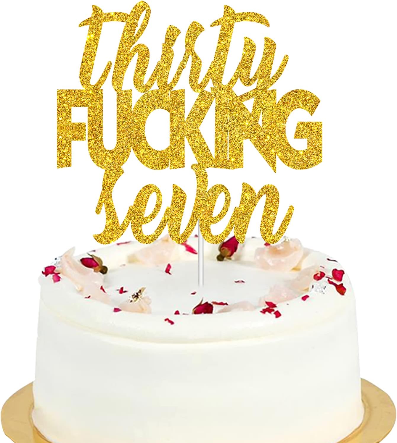 Thirty-Seven Glitter Gold Happy Birthday Cake Topper - Cheers To 37th Birthday - 37 Years Old Anniversary Party Cake Centerpieces Topper Decorations
