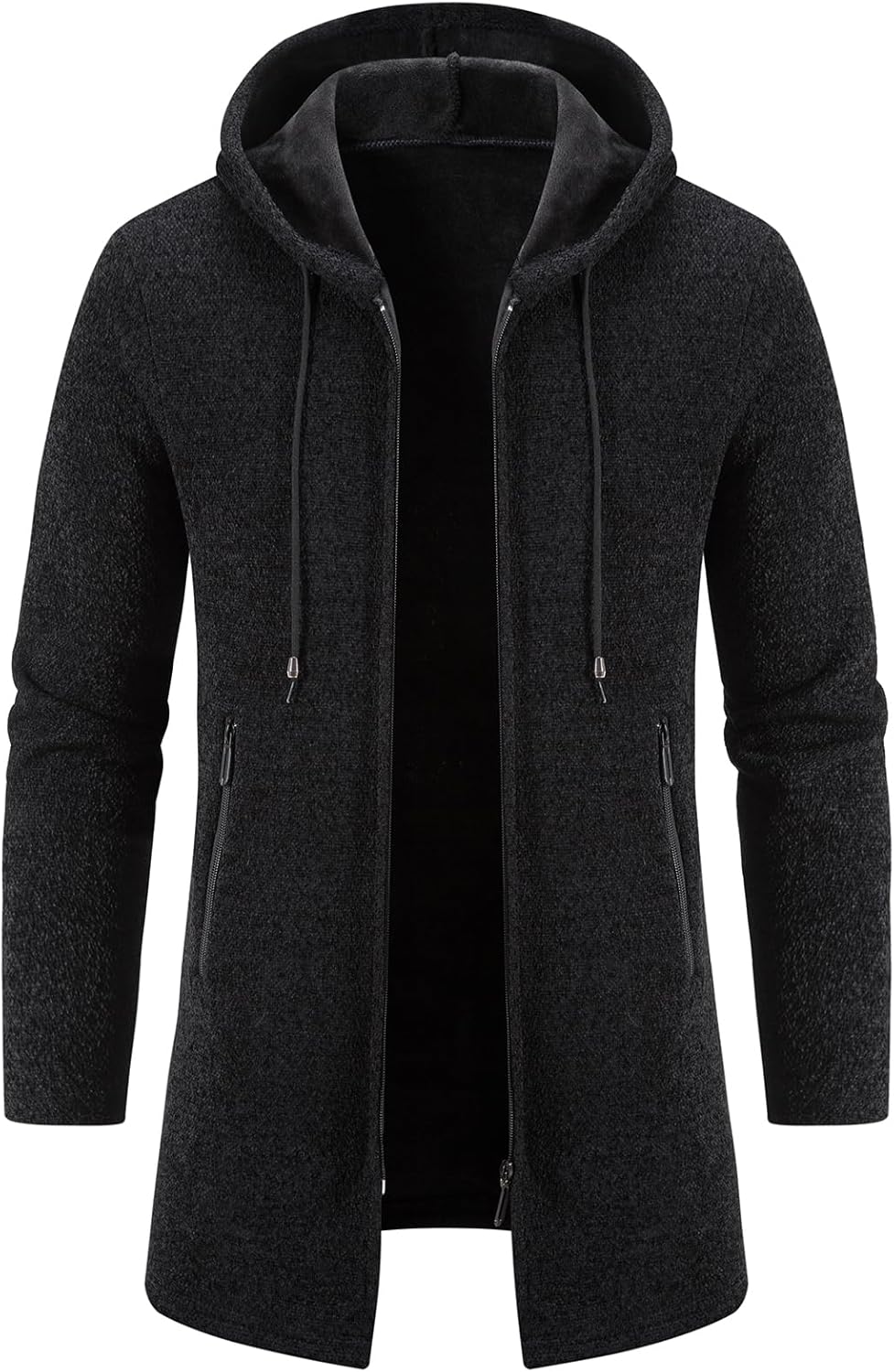 Mylldey Men's Long Cardigan Hoodies Full-zip Fleece Lined Sweaters Knit Regular Fit Casual Sweater Hooded Coat wiht Pocket