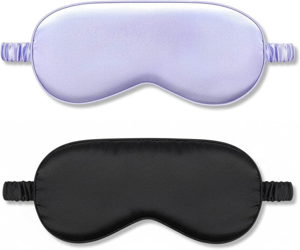 2Pack Silk Sleep Mask,IEKEODI Eye Mask for Sleeping，Elastic Blackout Eye Mask & Blindfold for Full Night's Sleep,Travel and Nap(Black+Purple)