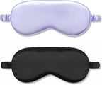 2Pack Silk Sleep Mask,IEKEODI Eye Mask for Sleeping，Elastic Blackout Eye Mask & Blindfold for Full Night's Sleep,Travel and Nap(Black+Purple)