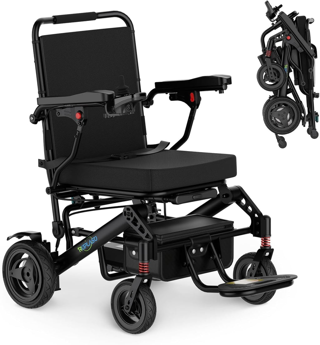 Electric Wheelchair for Adults Foldable Motorized Wheelchair for Seniors Lightweight Portable All Terrain 15 Miles Long Travel Range (Black, Equipped with pullbar)