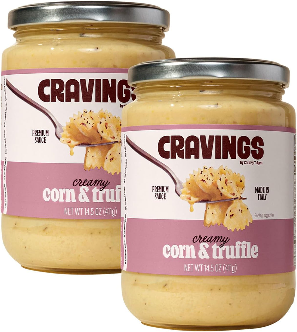 Cravings by Chrissy Teigen 2 Pack Creamy Corn & Truffle Pasta Sauce | Imported Italian Pasta Sauce with Sweet Corn, Aged Cheese & Black Truffle | Creamy Alfredo Style Cooking, 14.5oz each