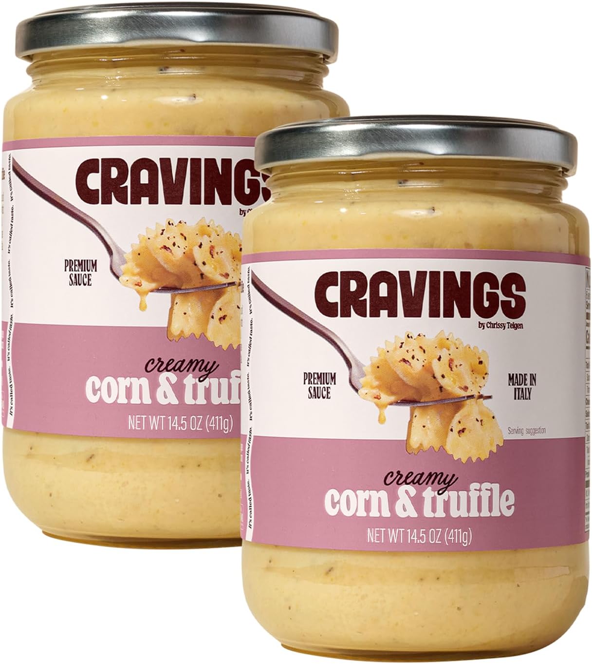Cravings by Chrissy Teigen 2 Pack Creamy Corn & Truffle Pasta Sauce | Imported Italian Pasta Sauce with Sweet Corn, Aged Cheese & Black Truffle | Creamy Alfredo Style Cooking, 14.5oz each