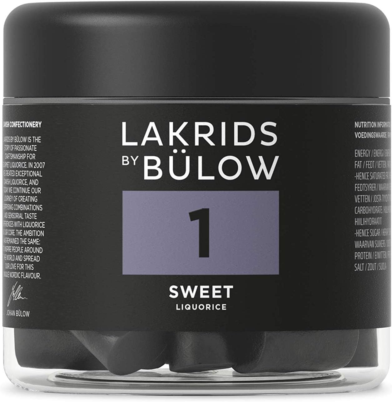LAKRIDS BY BÜLOW - 1 - Black Licorice - Sweet - 5.3 oz - Vegan Gourmet Licorice from Scandinavia - Gluten Free & Gelatine Free - Swedish Candy Alternative
