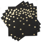 80 Pack of White Paper Cocktail Napkins with Gold Foil Polka Dot Confetti，Polka Dot Party Supplies(5 x 5 in，3-ply) (Black)